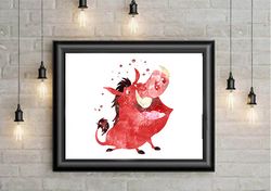 the lion king disney pumbaa art print digital files decor nursery room watercolor