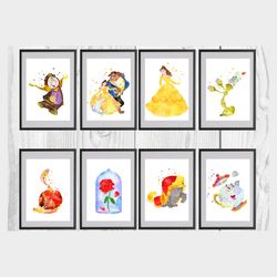 beauty and the beast disney set art print digital files decor nursery room watercolor