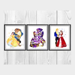 beauty and the beast disney set art print digital files decor nursery room watercolor