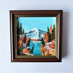 small landscape painting, landscape mountain, fall mountain painting, acrylic framed wall art, buy framed art