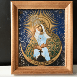 the ostrobramsk icon of the mother of god | icon gold foiled in wooden  frame with glass | size: 13 x 16 c m