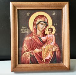 the akathist zograf  mother of god  | icon gold foiled in wooden  frame with glass | size: 13 x 16 c m