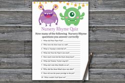 Monster Nursery rhyme quiz baby shower game card,Little Monster Baby shower games printable,Fun Baby Shower Activity-382