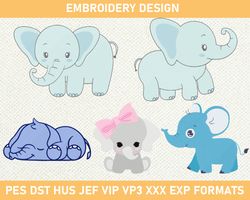 baby elephant embroidery design, cute elephant embroidery design 3 size