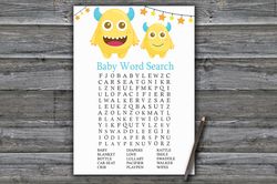 Little Monster Baby shower word search game card,Monster Baby shower games printable,Fun Baby Shower Activity--381