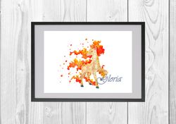 pokemon rapidash art print digital files decor nursery room watercolor