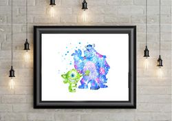 monsters, inc disney art print digital files decor nursery room watercolor