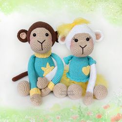 stuffed toy monkey, jungle animal, monkey boy and monkey girl, crochet monkey, nursery decor