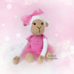 white monkey soft toy, ballerina monkey, handmade monkey girl, crochet monkey in a pink dress, nursery decor