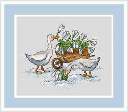 goose cross stitch pattern snowdrops cross stitch pattern flowers cross stitch pattern spring cross stitch pattern