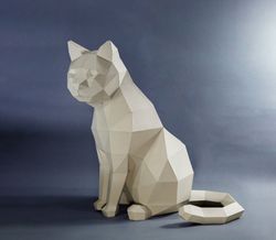 cat paper craft, digital template, origami, pdf download diy, low poly, trophy, sculpture, model