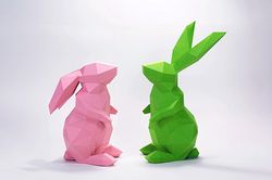 bunny paper craft, digital template, origami, pdf download diy, low poly, trophy, sculpture, 3d model