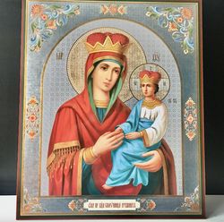 icon mother of god the helper of sinners | large xlg silver foiled icon on wood | catholic icon | size: 15 7/8" x 13"