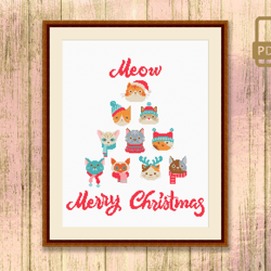 meow merry christmas cross stitch pattern