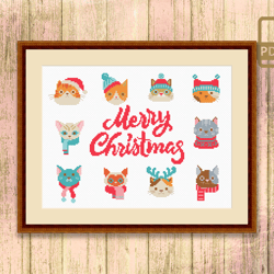 meow merry christmas cross stitch pattern