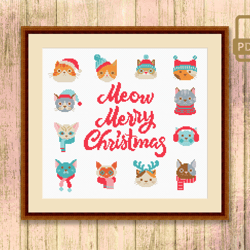 meow merry christmas cross stitch pattern