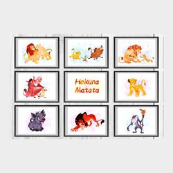 the lion king disney set art print digital files decor nursery room watercolor