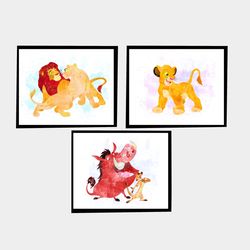 the lion king disney set art print digital files decor nursery room watercolor