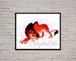 the lion king scar disney art print digital files decor nursery room watercolor