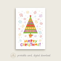 christmas tree in a pot with bow-knot printable card template