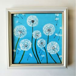 dandelion wall art, wildflowers acrylic painting, acrylic framed art, buy framed art, flower painting acrylic