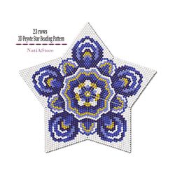 blue flower - 3d peyote star beading pdf pattern / beaded star tutorial