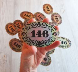 Oval address door number plate 146 - vintage room apt number sign