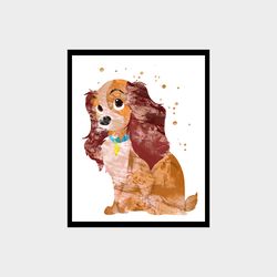 lady and the tramp art print digital files decor nursery room watercolor