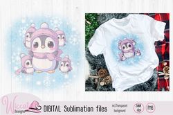 winter penguin family sublimation png file,