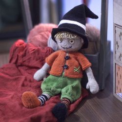 pdf knitting pattern - doll knitting pattern halloween, knittting doll, halloween doll, knitted halloween doll