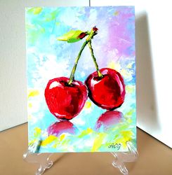 cherry painting fruit original art fruit still life artwork by artolgagoncharova