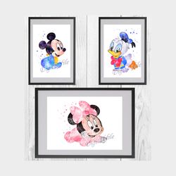 Minnie Mouse, Mickey Mouse Disney Set Art Print Digital Files nursery room watercolor