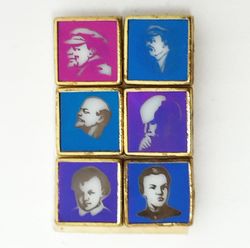 collectible mirror mini pin badge set lenin in gift box 6 pcs 1970s