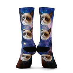 custom cat socks, your cat face on customized socks galaxy style