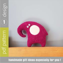 pink elephant sewing pattern pdf, digital tutorial, stuffed animal sewing diy