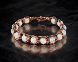 white turquoise wire wrapped copper bracelet | unique woven copper wire bracelet