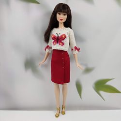 barbie doll clothes red classic skirt