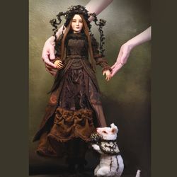 steampunk ooak doll masha and her little friend pushok