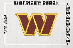 Commander NFL Logo Embroidery Design, Washington Commander Embroidery files, NFL Teams, Machine embroidery designs
