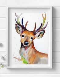 deer watercolor, animal painting, elk art, elk watercolor original painting by anne gorywine