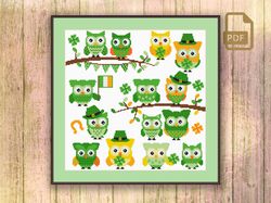 st patrick owls cross stitch pattern