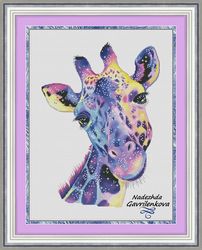 space giraffe. cross stitch pattern. cross stitch design. digital. pdf. saga.