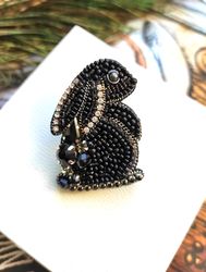 beaded rabbit brooch, rabbit, brooch pin, beaded brooch, new year gift, symbol 2023, hand embroidered brooch, gift for h