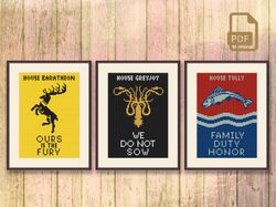 house baratheon house greyjoy house tully cross stitch pattern