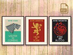 house stark house lannister house targaryen cross stitch pattern