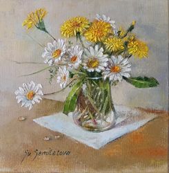dandelion, oil painting on canvas, flowers fine art