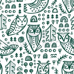 abstract green owls seamless pattern vector illustration