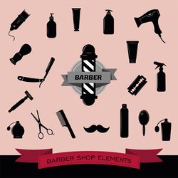 barber shop elements clipart set