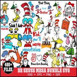 480 dr seuss png, dr seuss svg,mega dr seuss bundle layered svg, bundle png, pdf, svg, dxf, cricut, cut files, layered d