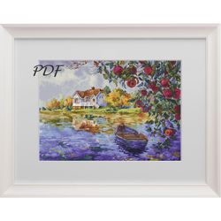 cross stitch pattern landscape amber autumn